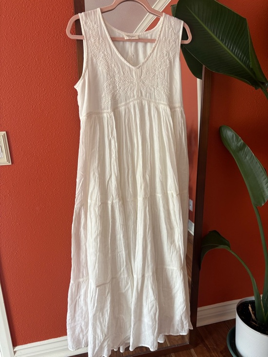 Talisman Boho White Gauze Sleeveless Maxi Dress with Embroidered Yoke Medium - Picture 9 of 11